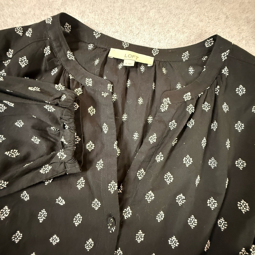 Loft Black White Geometric Print Peasant Women S Tie Waist Long Sleeve‎ Boho